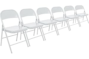 Harbour Housewares White Metal Folding Chairs with Rubber Bumper Feet - Pack of 6 - Lightweight Foldable Desk Chair Metal Garden Seats for Indoor, Outdoor Activities, Guests, Conferences