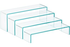 NiHome 4 Tier Blaue Acryl Display Regale – Rechteckige Acryl Riser für Parfüm Organizer, Cupcake Ständer, und Sammlerstücke, Perfekte Dekoration für Hochzeiten, Feiern, und Einzelhandelspräsentationen