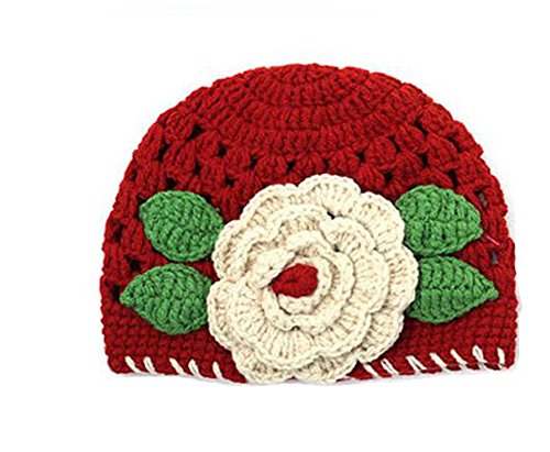 Demarkt Baby Girls Toddler Knitted Winter Warm Crochet Flower Beanie Hat Cap Handmade Red