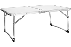 CHARLES BENTLEY Odyssey, Folding, Lightweight, Camping, Low Picnic Table, Garden Party, White Side Shelf, Camping Tent Storage, Easy Fold Design, Aluminium Frame, Easy Clean, Carry Handle (60x40x25cm)