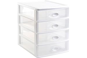 Acan Tradineur - Commode de bureau Loira en plastique, 4 tiroirs transparents, tour de rangement multi-usages, bureau, salle de bain (blanc, 35 x 27 x 35,5 cm)