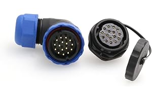 HangTon HE29 - Conector de plástico resistente al agua roscado para exteriores industrial eléctrico circular macho hembra y enchufe de panel (16 pines)