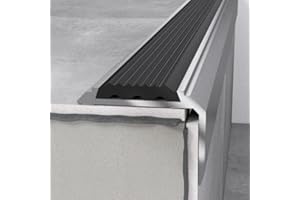 PROVISTON Perfil de borde de escalera, 46 x 30 x 1200 mm, aluminio, ángulo de escalera, perfil de metal, perfil de escalera, color plateado con inserción, 1 perfil