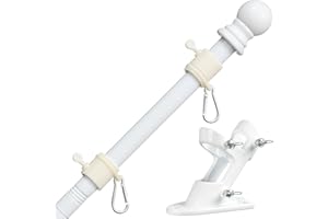 DAKEPOLE Mât De Drapeau Blanc 180 cm avec Support, Mât de Drapeau en Acier Inoxydable à Fixe au Mur avec Anneaux Rotatifs pour Maison, Jardin, Résidentiel Ou Commercial