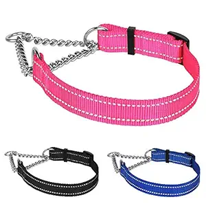 CollarDirect Martingale Dog Collar Training Adjustable Stainless Steel Chain Reflective Nylon Pet Choke Collars for Medium Large Dogs (M, Neck Fit 14