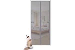LAIJIANG Pet Screen Door,Thickened Cat Proof Screen Door Pet Resistant Mesh Screen Door Dog Cat Scratch Proof Screen With Zipper For Living Room, Bedroom, Kitchen(Grey,80X200CM)