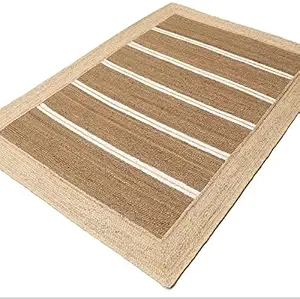 FLOURISHING HOMES Jute Braided Runner Carpet for Bedroom Kitchen Hall Balcony Bedside Runner Rugs for Living Room Dining Table Jute with Cotton ( 3x5 Feet ) Jute Carpet