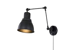 PINRUTAR Lámpara de Pared Retro con Interruptor y Enchufe, Aplique de Pared Ajustable de Estilo Industrial E27, Lámpara de Noche Giratoria Negra Retro, Luz de Pared para Sala de Estar, Dormitorio,1 pack