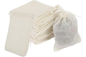 MaoNativey 50 Bolsas de algodón y Muselina con cordón, 100% algodón, Bolsas de Malla Reutilizables, té, café, Filtro, Especias, Almacenamiento, Manualidades, jabón, nueces, Bolsa de Regalo, 10 * 8 cm