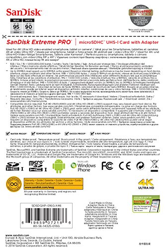 SanDisk Extreme Pro microSDHC bis zu 95MB/Sek, Class 10, U3 Speicherkarte - 4