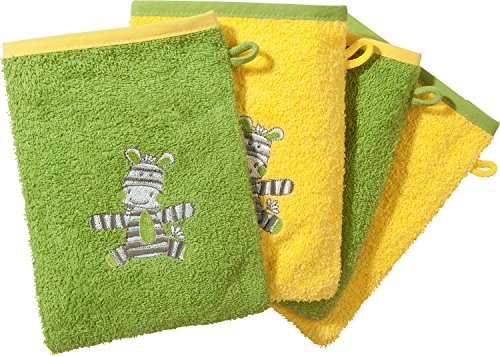 Kinderbutt Waschhandschuh 4er-Pack mit Stickerei Zebra 2x Frottier