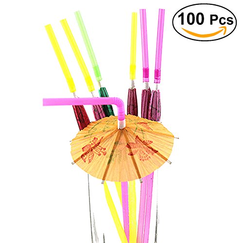 OULII 100pcs trinken fluoreszierenden Schirm Strohhalme Einweg Trinken Strohhalme für Bar Club Party Favors (gemischte Farben)