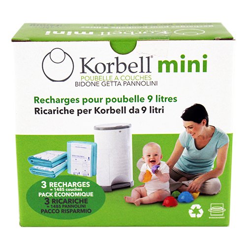 Korbell Nappy Disposal Bin Liners - Mini (9 Litre) - 3 Pack Refills