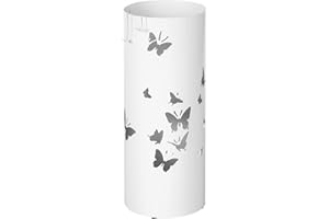 SONGMICS LUC10W stojak na parasol, z metalu, okrągły stojak na parasol, wyjmowany pojemnik na wodę, z haczykiem, 49 x Ø 19,5 cm, biały