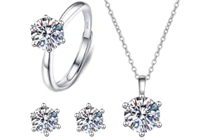 FDEETY 3 Pezzi Set Gioielli Donna Quadrato Brillante Collana Orecchini Anello Cristallo Zirconia Cubica Argento Elegante Parure Gioielli