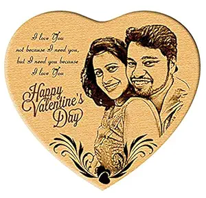 Incredible Gifts India Heart Shaped Valentines Special Engraved Photo on Wood and Him (5x6 inches, Brown)