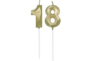 DEOLVEN Świeca z cyfrą urodzinową, świece na 1, 8, 18. lub 81. urodziny, dekoracje urodzinowe, dekoracja tortu, świeczki na rocznicę, wesele, uroczystości, materiały (złota)