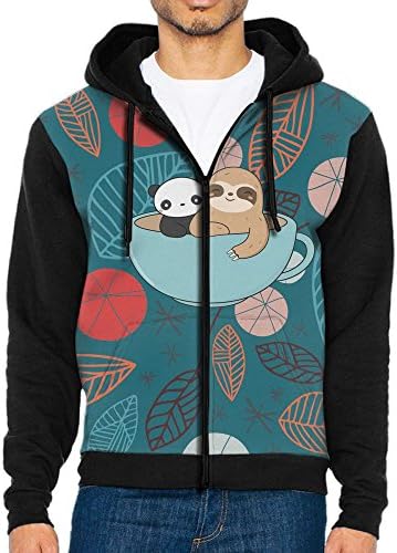V Gears Man Kawaii Panda and Sloth In A Coffee Cup Sports colorful Humor Pocket Sweatershirts With Hat