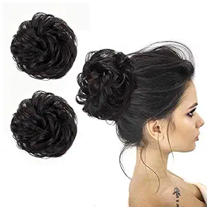 Thrift Bazaar Synthetic Messy Bun Ponytail Frill Hair Extensions for Women (Black)