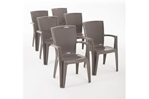 RATTATAN Diana - chaises empilables d'extérieur et de Jardin en résine Effet rotin avec accoudoirs (6, Gris Tourterelle)