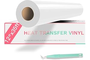 HTVRONT HTV Vinyl Rolls Heat Transfer Vinyl - 12" x 35ft(30.5 x 1067CM) White HTV for Shirts, Iron on Vinyl for Shirts - Easy to Cut & Weed