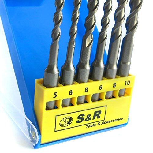 S&R Hammerbohrer SDS-Bohrer-Set, Betonbohrer SDS Plus 6-tlg : 5,6,8 x 110mm; 6, 8, 10 x 160 mm in Kunststoffbox für Beton,Granit, Stein. Bohrer für Bohrhammer und Schlag-Bohrmaschine - 2