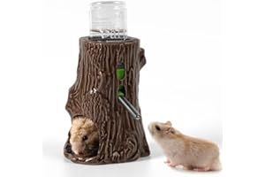 Kelivi Hamster Water Bottle for Glass Tank, 3-in-1 Adjustable 80ML Gerbil Water Holder with Stand Holder, Chew Proof Ceramic Water Dispenser for Dwarf Syrian Hamster (Brown, Water Bottle With Stand)