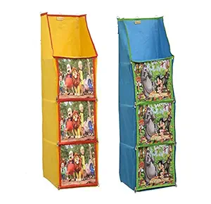 Srajanaa Kids Wall Hanging Three Cabinet Multipurpose Almirah and Wardrobe for Cloth, Shoes, Toys Storage (Blue-Yellow)