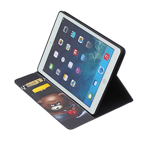 iPad Air Hülle, Deenor Bunt Painting und Stilvoll Brieftasche Tasche PU Leder Flip Protective Stand Tasche Schutzhülle Hülle für Apple iPad Air (2013 Version).[Chainsaw Bear] - 5