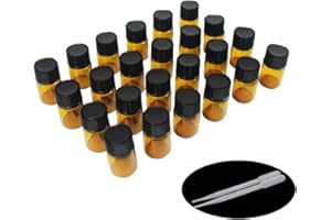 YIZHAO Flacon Echantillon Huile Essentielle Vides 2ML, Fiole en Verre Amber avec [Réducteurs d'Orifice], pour Massage, Aromathérapie, Bouteille de Laboratoire -24Pcs