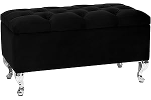 LORDLY Banco Almacenaje, Banqueta Tapizado MODIANO CR 81x42cm Negro Terciopelo, Puff Almancenaje, Reposapies, Taburete Acolchado de Almacenamiento con Tapa, Otomana para Entrada Salón Dormitorio max 300kg
