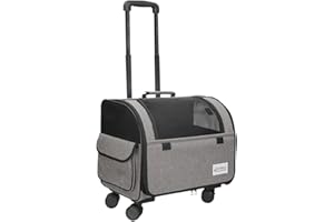 Galatée Borsa Da Viaggio Per Cani Con Ruote Removibili, Trasportino Per Animali Approvato Dalle Compagnie Aeree, Borsa Pieghevole Per Gatti Con Rete Traspirante, Passeggino Per Animali(Grigio)