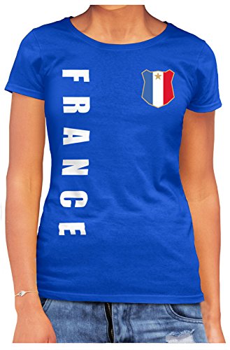 AkyTEX Frankreich France Damen Trikot Fanshirt T-Shirt WM 2018 Name Nummer (Royalblau, S)
