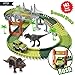 Price comparison product image ACTRINIC Slot Car Race Sets Toys Jurassic World with 142 Pieces Flexible Tracks 2 Dinosaurs,1 Military Vehicles,4 Trees,2 Slopes,1 Double-Door and 1 Hanging Bridge for Children's Gift