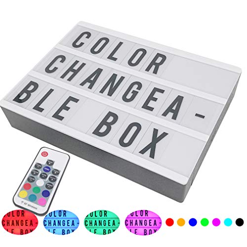 Sanyan Joli Cadeau Flash à changement de couleur Boîte à lumière avec 189 lettres et télécommande, LED cinématographique Boîte à lumière A4 Taille avec câble USB