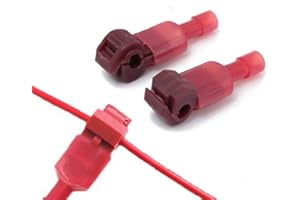 ESMARTLIFE 100PCS/(50 Pairs) Red T Tap Electrical Connectors – Quick Wire Insulated Wire Terminal and Male Spade Connector Set