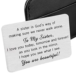 Sister To Sister Wallet Card Insert Christmas Gifts from Sister Sisterhood Friendship Valentine Day Gifts for Teenage Girls Women Bestie Birthday Wedding Gifts Cousin Step Sister in Law Presents Her