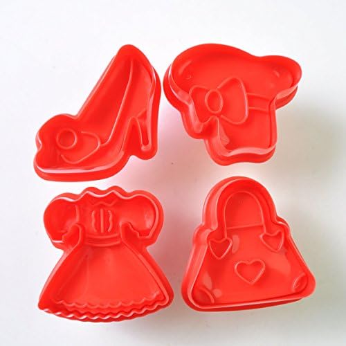 Wocharm(TM) 4 pcs Series Cake Fondant Sugarcraft Cookies Decorating Plunger Cutter Moulds (Red girl dress bag shoe hat)