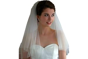 SINLOV Velo da sposa semplice a 2 livelli con bordo tagliato Velo da sposa in tulle con pettine Velo a vita corta per le spose (Avorio)