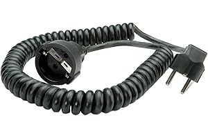 Bachmann 672.181 Prolunga schuko a spirale, 1 m spirale, 4 m lunghezza di lavoro, Nero