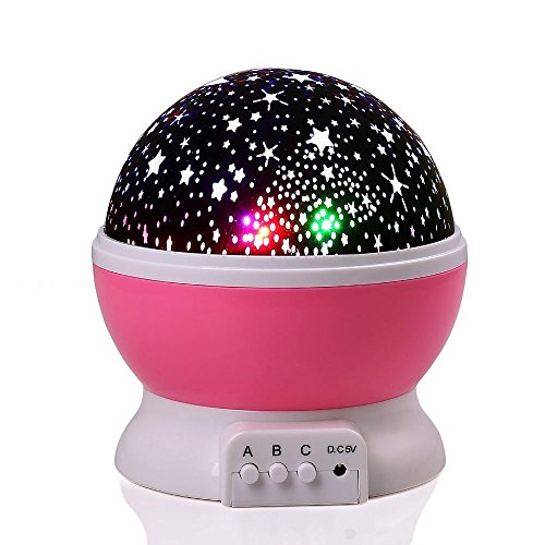 lederTEK, LED Baby Nachtlicht mit USB Kabel Batteriebetrieben Sternhimmel Sternenhimmel 4 LED 360 Grad (pink)