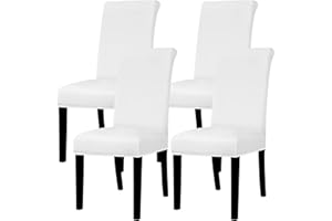 Lellen Dining Chair Covers Set of 4, Stretch Chair Covers Dining Chair Slipcovers Removable Washable Reusable Home & Kitchen Decor Protector Dining Room Chair Covers,White