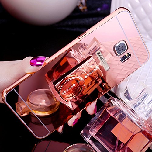 Samsung Galaxy J7 2016 Case Shell, Samsung Galaxy J7 2016 Cover, JAWSEU Samsung Galaxy J7 2016 Case Back Cover Sparkle Bling Crytal Diamond Mirror Protective Skin Bumper Soft Flexible Gel Silicone TPU Case Cover for Samsung Galaxy J7 2016 with Ring Holder - Rose Gold square