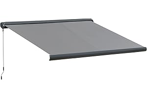 Outsunny 3.5x3m LED Light Full Cassette Case Electric/Manual Awning Door Window Sun Shade Patio Canopy Retractable w/Remote Grey