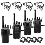 FLOUREON Talkie Walkie Rechargeables PMR446 Professionnel 16 Canaux Two Way Radio en Torche LED Lot de 4 Walkie Talkie avec Batterie et Écouteurs (Noir)