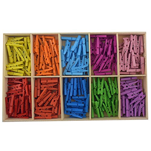 200 Stück Deko Holzklammern Vintage bunt 10fach sortiert DIY Mini Wäscheklammer Zierklammer aus Holz – verpackt in einer Holzschachtel - 2