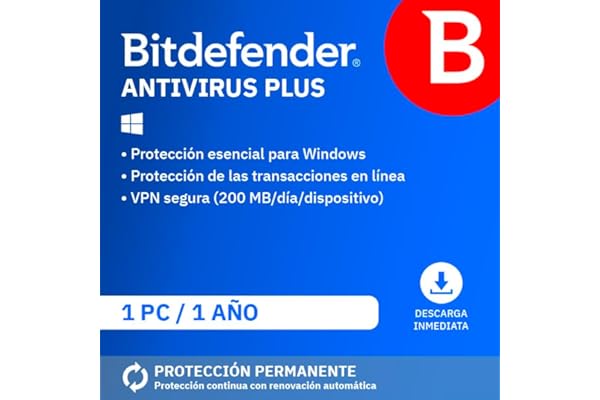 Bitdefender Antivirus Plus 2025 | 1 Dispositivo | 1 Año | PC | Código de activación por email | Renovación automática