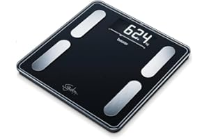 Beurer BF 400 black Báscula diagnóstica Signature Line, análisis corporal preciso para hasta 10 personas, con pantalla LCD inversa extra grande, capacidad de carga de hasta 200 kg