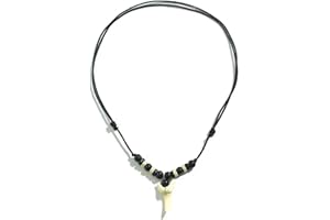 TIEGUANJIA Vintage Wax Rope Shark Tooth Pendant Necklace, Adjustable Ocean Fossil Pendant for Women, Men, Girls, Boys and Teens