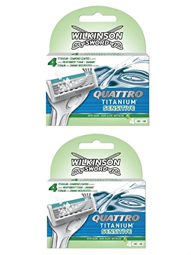 2 X Wilkinson Sword Quattro Titanium Sensitive Blades for Men - 8 Blades - 2 Packs